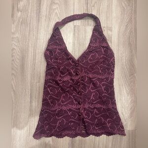 Vintage Y2K Mobwife Bebe Deep Red Lace Halter Top Spring Break